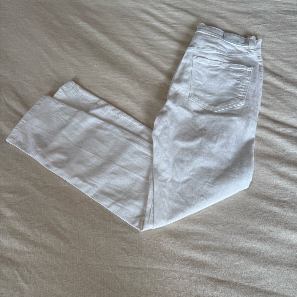 Express White Denim slim ankle super high rise 98% cotton straight leg jeans 2R